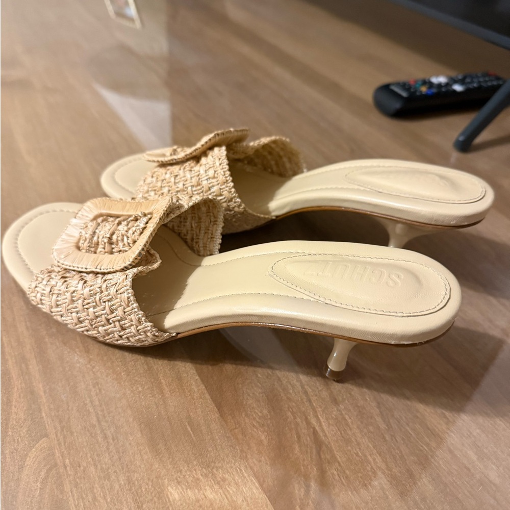 NWOT Schutz Woven Buckle Kitten Heel
